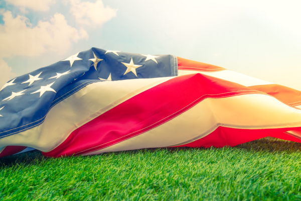 American flag on green grass  ( Filtered image processed vintage